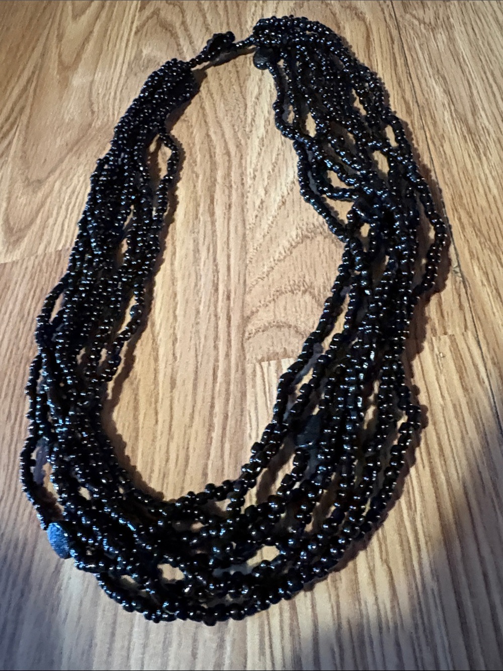 MADE IN INDONESIA MULTISTRANDED BLACK GLASS SEEDED 23" NECKLACE-NWT